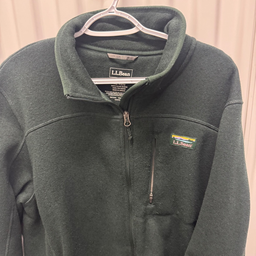 LL Bean Mens XL Sweater Fleece Full Zip Jacket Dark Green 504938 Slightly Fitted